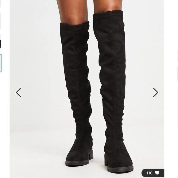 ASOS Stretch Over the Knee Faux Suede Boots in Black - Picture 1 of 9